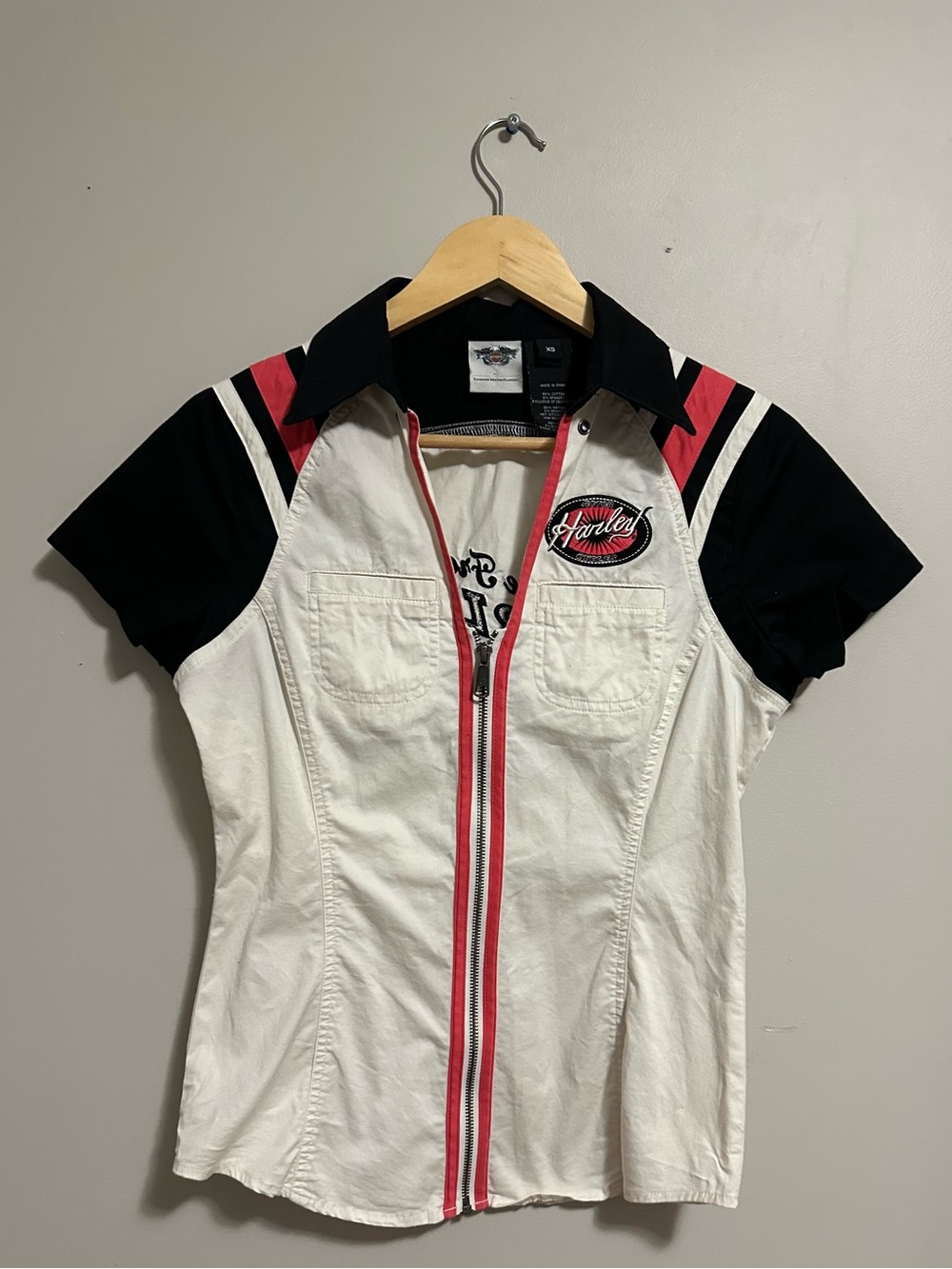 Harley-Davidson Black & White Collar Shirt with Logo Tag
